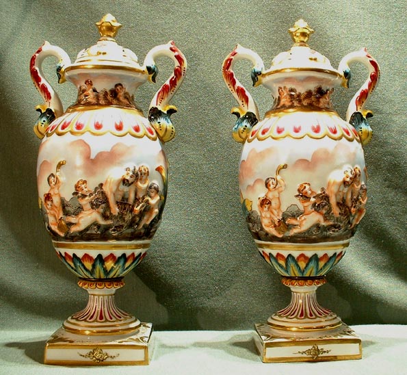Antique Pair Capo-di-Monte Vases, 19th century