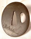 ANTIQUE JAPANESE SWORD GUARD TSUBA, GOLD INLAID