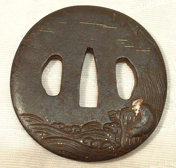 Antique TSUBA WITH DARUMA PATTERN, Edo period