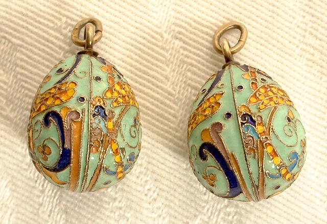 Authentic Antique Imperial Russian Gilded Silver and Enamel Pair of Ester Eggs, circa 1900
