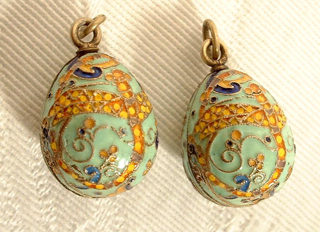 Authentic Antique Imperial Russian Gilded Silver and Enamel Pair of Ester Eggs, circa 1900