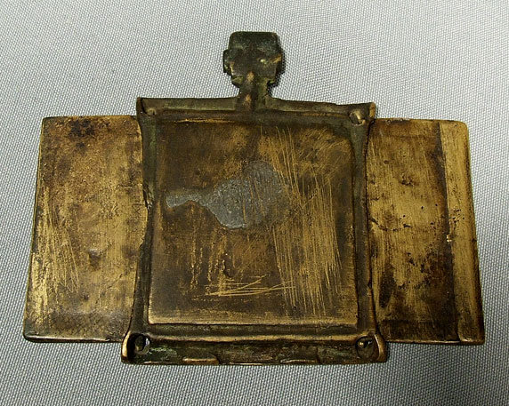 Antique Russian Bronze Triptych Icon, 17th c