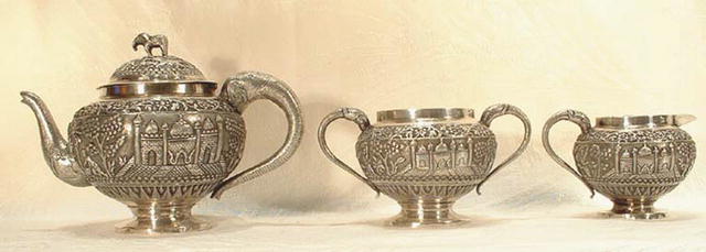 ANTIQUE ISLAMIC INDIA SOLID SILVER TEA SET