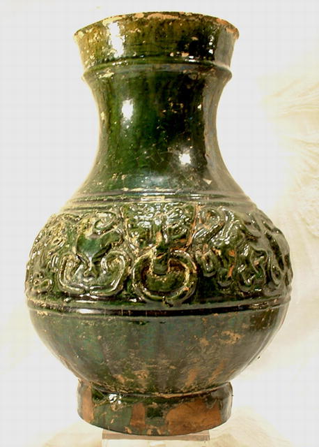 Antique Chinese Han Dynasty Hu Green Glaze Pottery