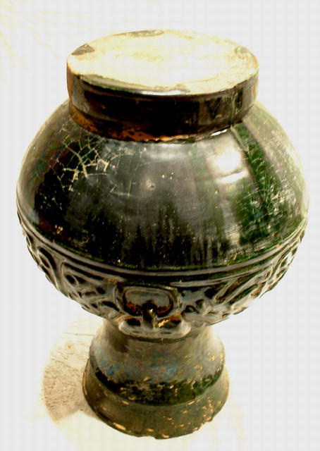 Antique Chinese Han Dynasty Hu Green Glaze Pottery