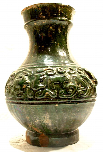 Antique Chinese Han Dynasty Hu Green Glaze Pottery