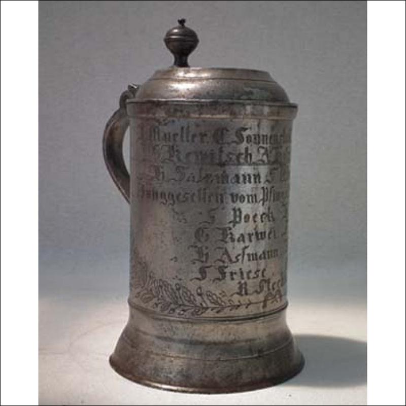 Antique Polish Pewter Tankard Elbląg 1801 Carpenters Guild Elbing
