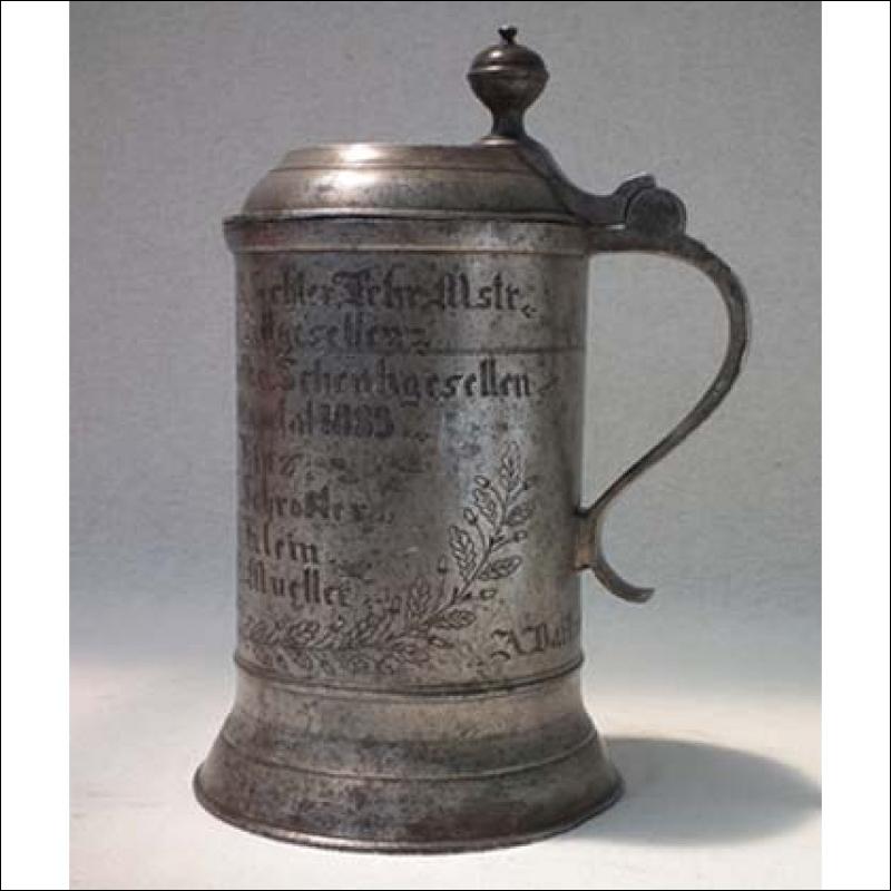 Antique Polish Pewter Tankard Elbląg 1801 Carpenters Guild Elbing