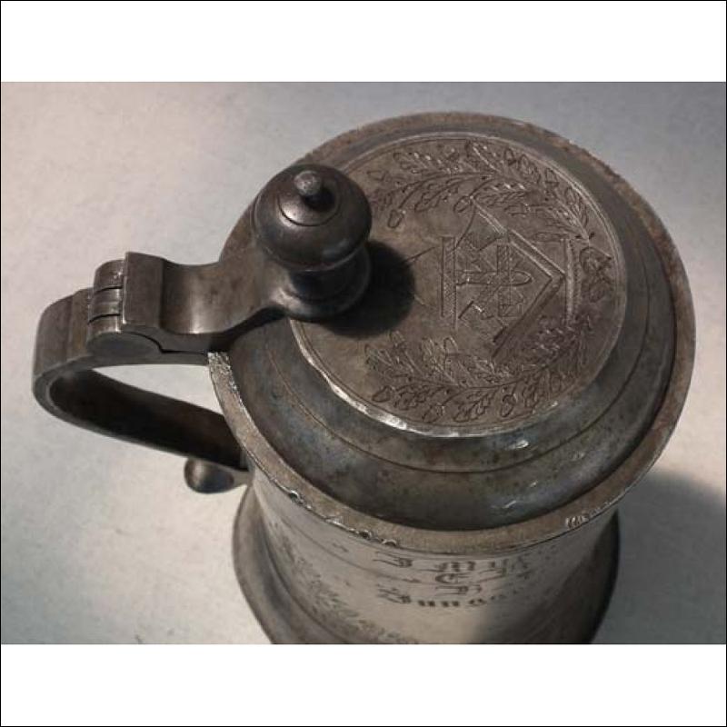 Antique Polish Pewter Tankard Elbląg 1801 Carpenters Guild Elbing