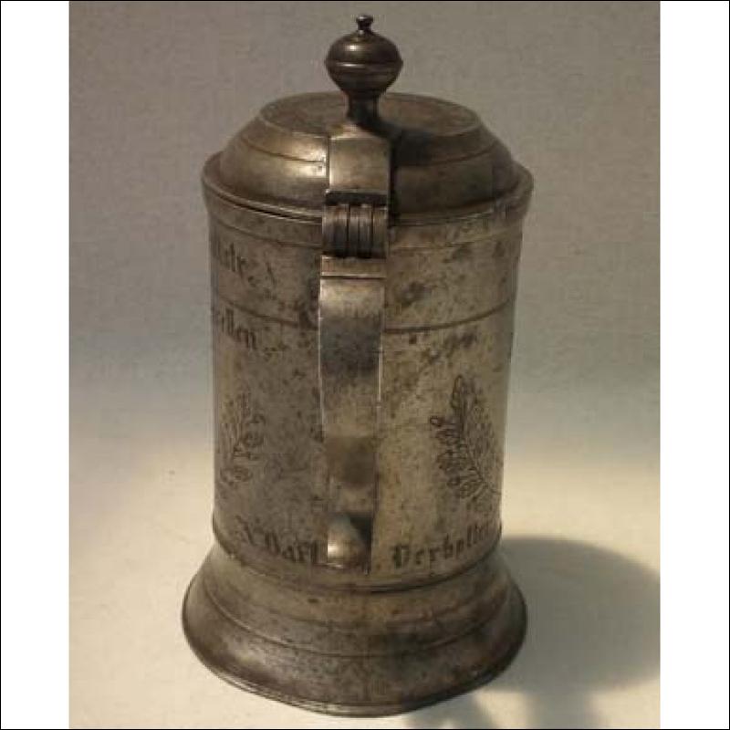 Antique Polish Pewter Tankard Elbląg 1801 Carpenters Guild Elbing