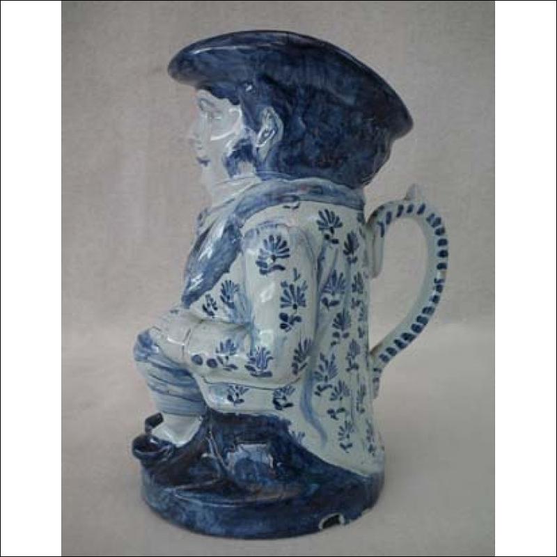 Antique Delft Blue and White Toby Jug 19th century .