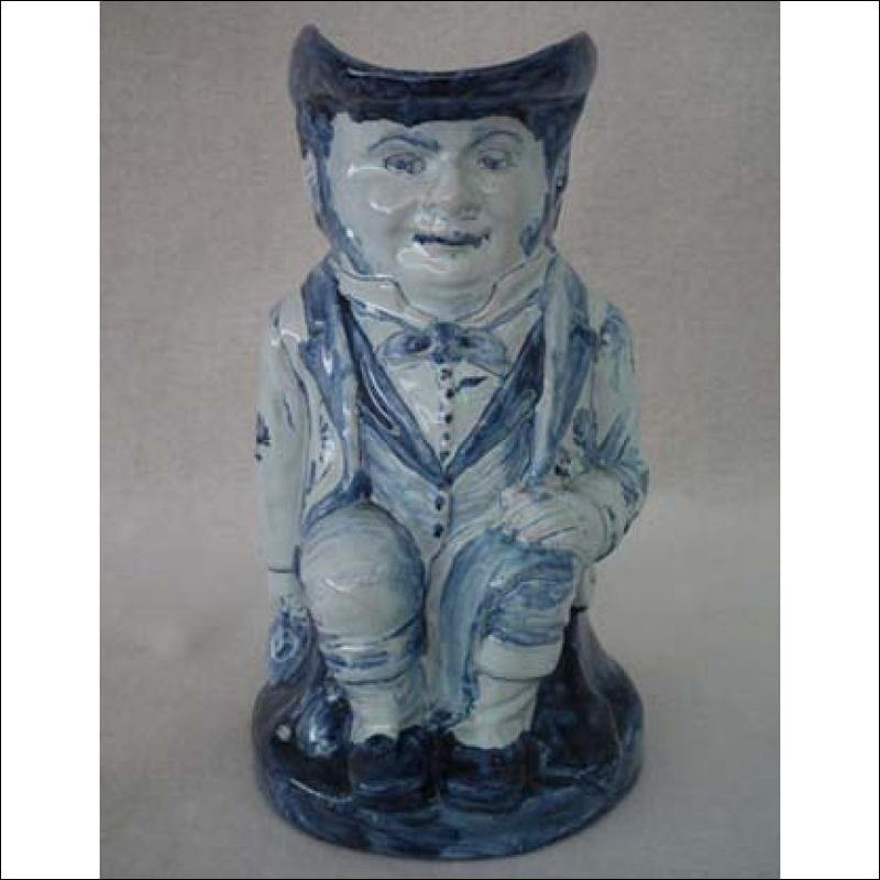 Antique Delft Blue and White Toby Jug 19th century .