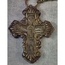 Antique Parcel-Gilt Silver Post-Byzantine Orthodox Pectoral Reliquary Cross 18th century