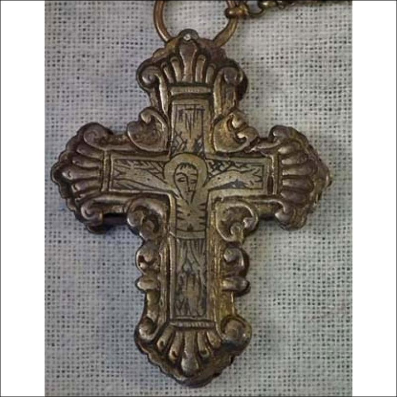 Antique Parcel-Gilt Silver Post-Byzantine Orthodox Pectoral Reliquary Cross 18th century