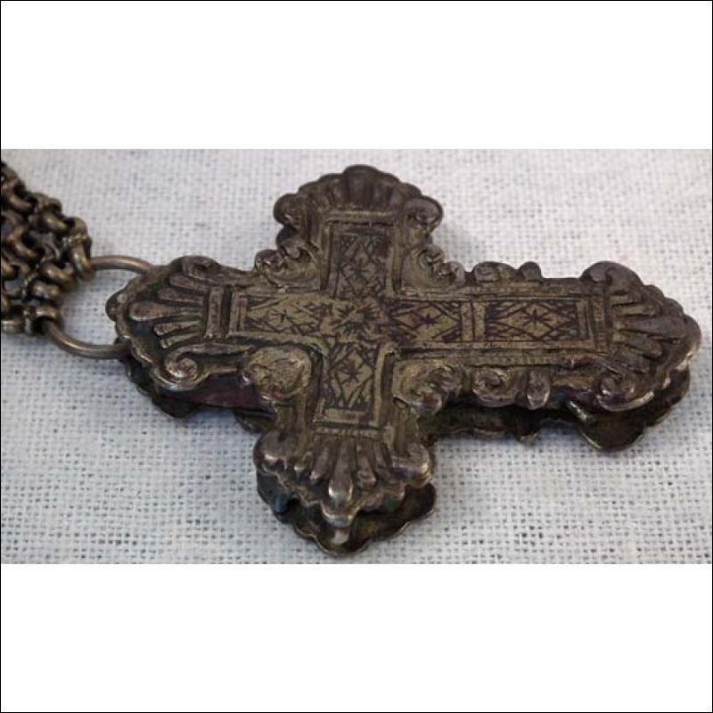 Antique Parcel-Gilt Silver Post-Byzantine Orthodox Pectoral Reliquary Cross 18th century