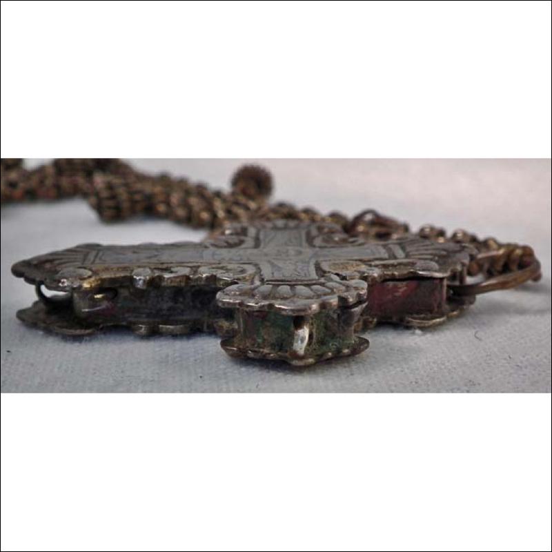 Antique Parcel-Gilt Silver Post-Byzantine Orthodox Pectoral Reliquary Cross 18th century