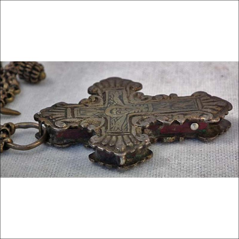 Antique Parcel-Gilt Silver Post-Byzantine Orthodox Pectoral Reliquary Cross 18th century