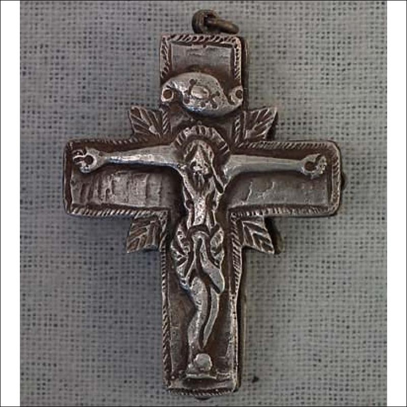 Antique Post Byzantine Silver Orthodox Pectoral Reliquary Cross 16th -17th century