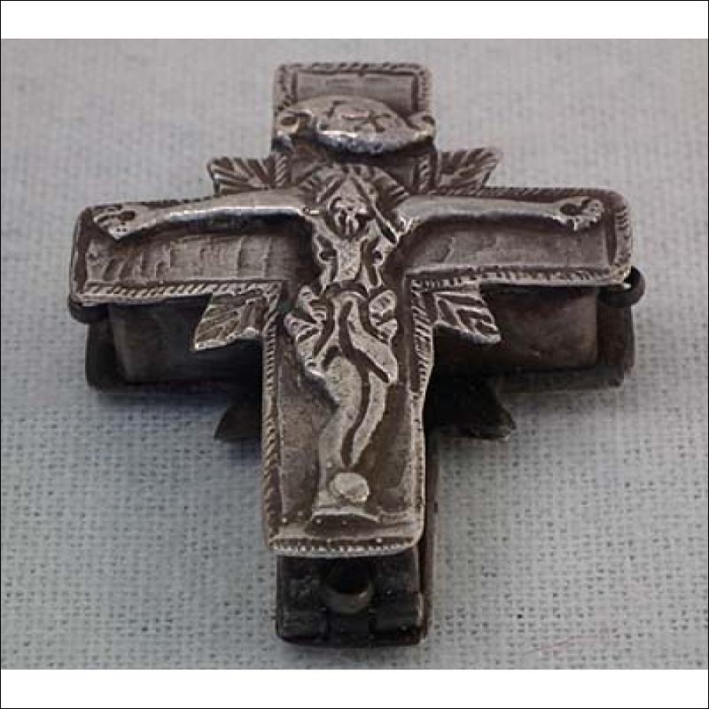 Antique Post Byzantine Silver Orthodox Pectoral Reliquary Cross 16th -17th century