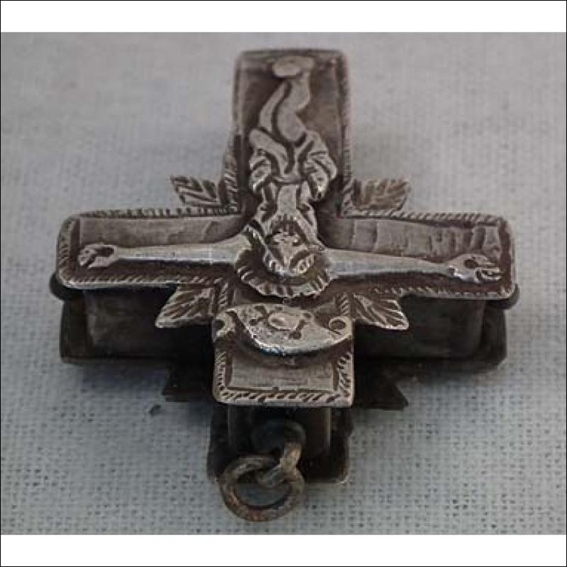 Antique Post Byzantine Silver Orthodox Pectoral Reliquary Cross 16th -17th century