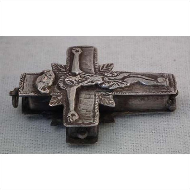 Antique Post Byzantine Silver Orthodox Pectoral Reliquary Cross 16th -17th century