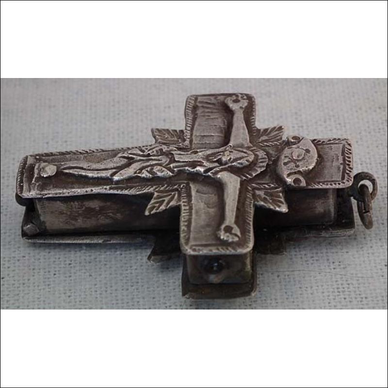 Antique Post Byzantine Silver Orthodox Pectoral Reliquary Cross 16th -17th century