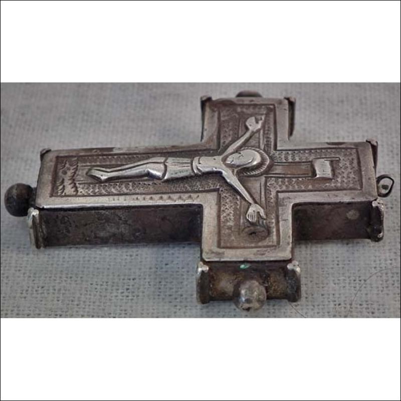 SOLD Antique Silver Iron Byzantine Pectoral Reliquary Cross 9th -13th century