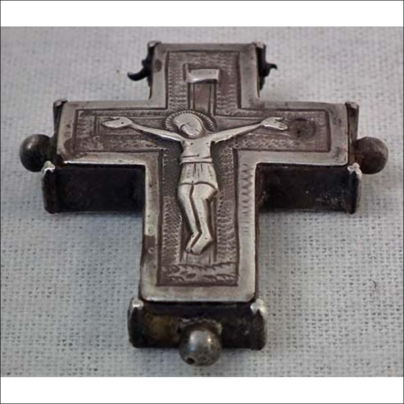 SOLD Antique Silver Iron Byzantine Pectoral Reliquary Cross 9th -13th century
