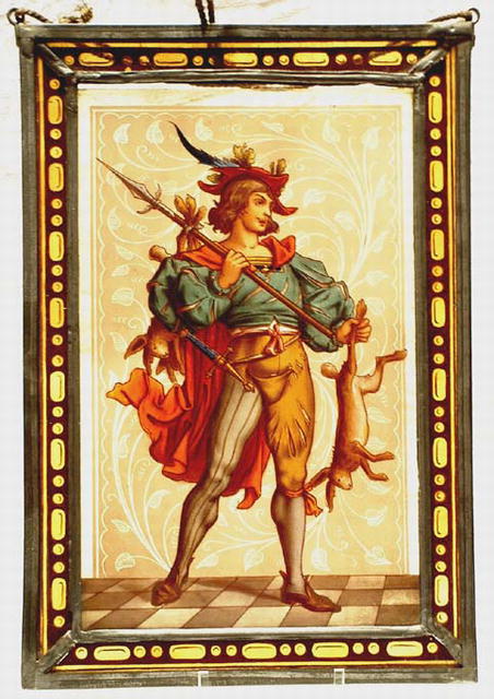 ANTIQUE PAINTING ON GLASS HUNTER with SWORD