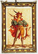 ANTIQUE PAINTING ON GLASS HUNTER with SWORD