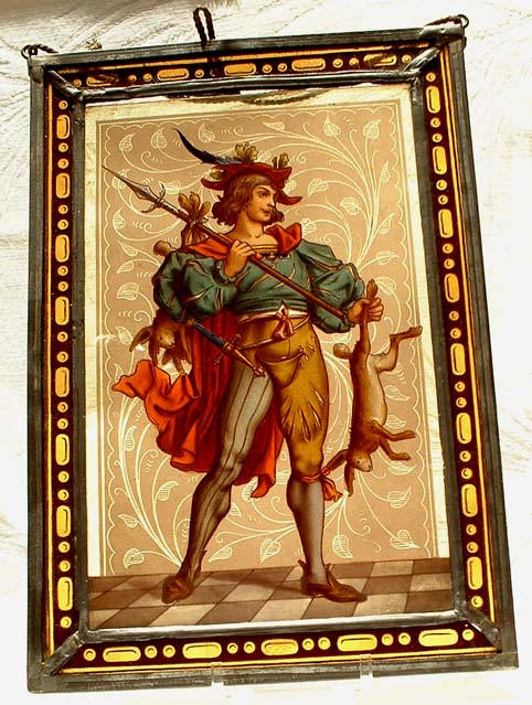 ANTIQUE PAINTING ON GLASS HUNTER with SWORD
