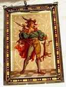 ANTIQUE PAINTING ON GLASS HUNTER with SWORD