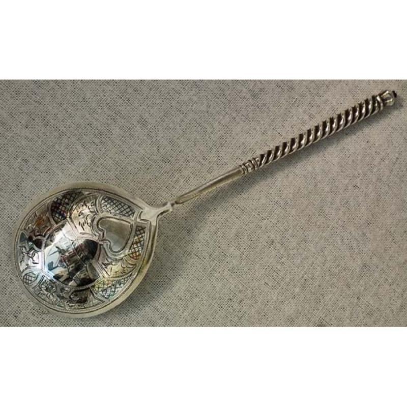 Antique Imperial Russian silver and niello spoon Moscow 1875 19th century