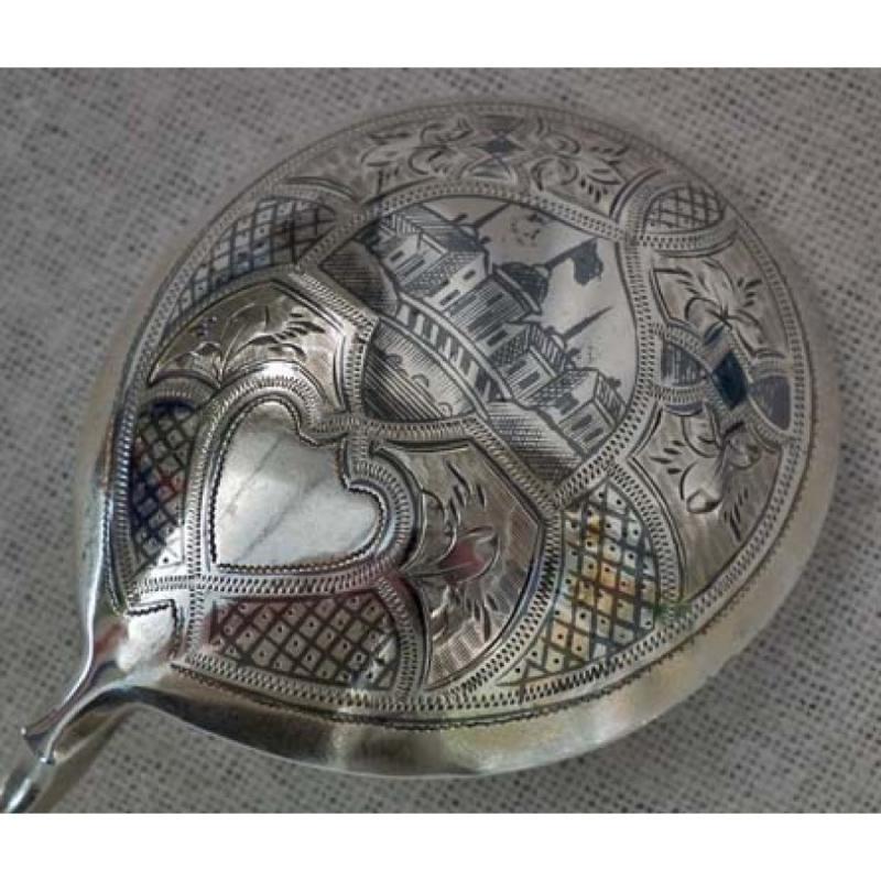 Antique Imperial Russian silver and niello spoon Moscow 1875 19th century
