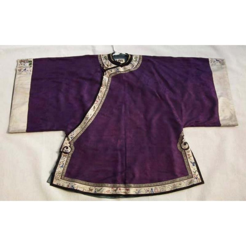Antique Chinese Embroidered Silk Qing Dynasty Robe-Coat Ch'ing Dynasty