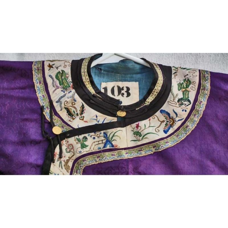 Antique Chinese Embroidered Silk Qing Dynasty Robe-Coat Ch'ing Dynasty