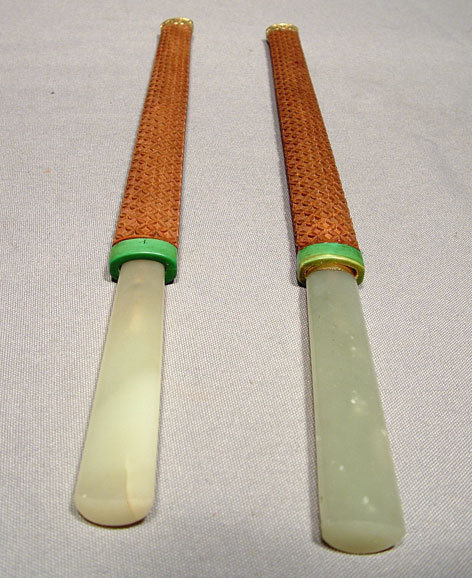 ANTIQUE PAIR CHINESE SLEEVES DAGGERS JADE HILTS