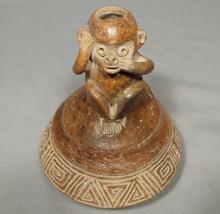Antique Pre-Columbian Chavin Ceramic Effigy Monkey Vessel