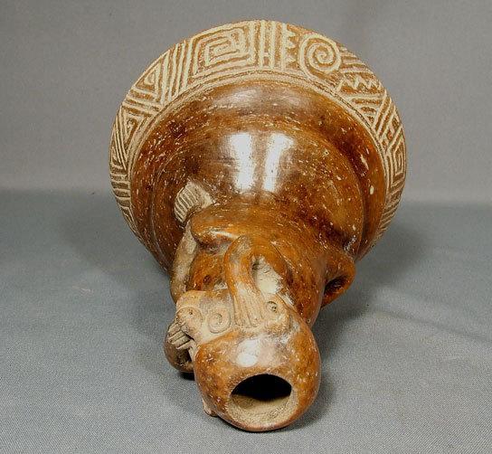 Antique Pre-Columbian Chavin Ceramic Effigy Monkey Vessel