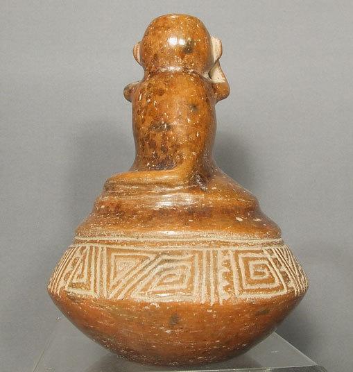 Antique Pre-Columbian Chavin Ceramic Effigy Monkey Vessel