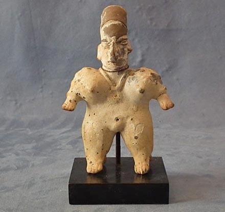 Antique Pre-Columbian Jalisco Polychrome Ceramic Female Figure