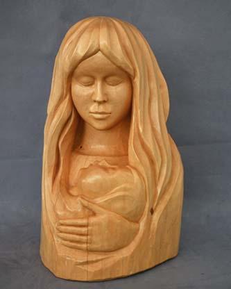 Wood Sculpture Mother With Child by French Canadian Quebecois Artist Andre-M.Bourgault
