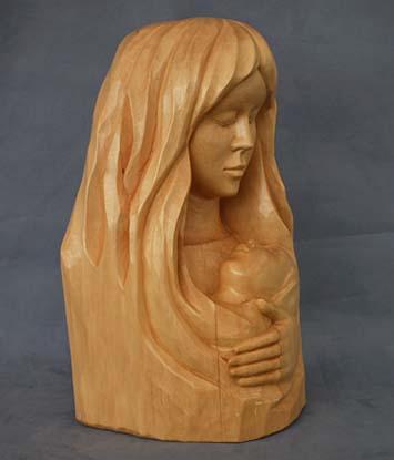 Wood Sculpture Mother With Child by French Canadian Quebecois Artist Andre-M.Bourgault