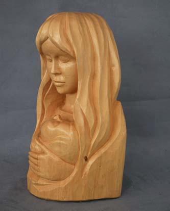 Wood Sculpture Mother With Child by French Canadian Quebecois Artist Andre-M.Bourgault