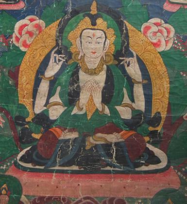 Antique Tibetan Thangka Thanka Avalokiteshvara Buddha Tangka 18th 19th c