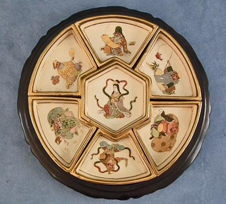Antique Japanese Gyokuzan Satsuma 7 Pieces Sweet Meat Set Meiji Period