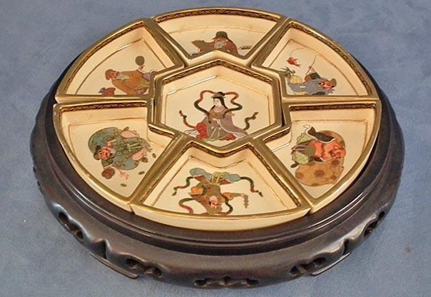 Antique Japanese Gyokuzan Satsuma 7 Pieces Sweet Meat Set Meiji Period