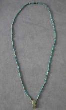 Ancient Egyptian Blue Faience Necklace with God Shu Amulet