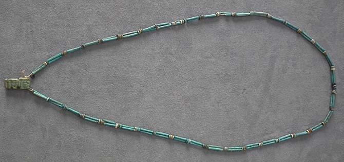Ancient Egyptian Blue Faience Necklace with God Shu Amulet