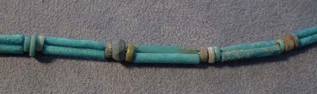 Ancient Egyptian Blue Faience Necklace with God Shu Amulet